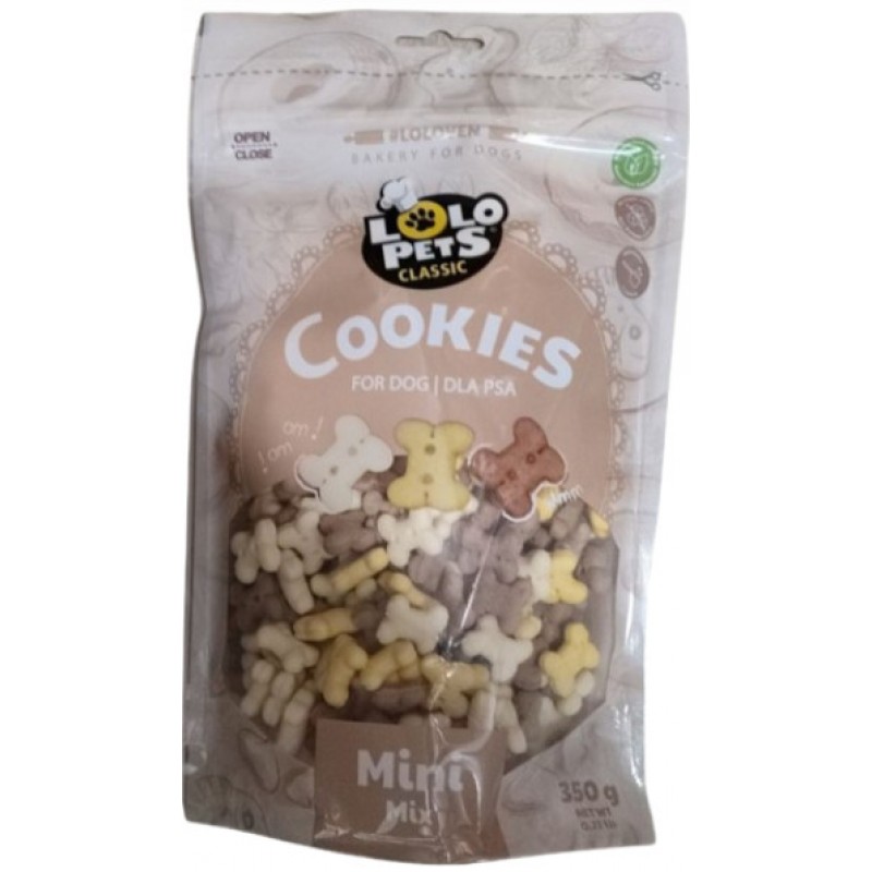 Lolo pets μπισκότα mini mix doypack μπισκότο σκύλου με μπανάνα, βανίλια και σοκολάτα