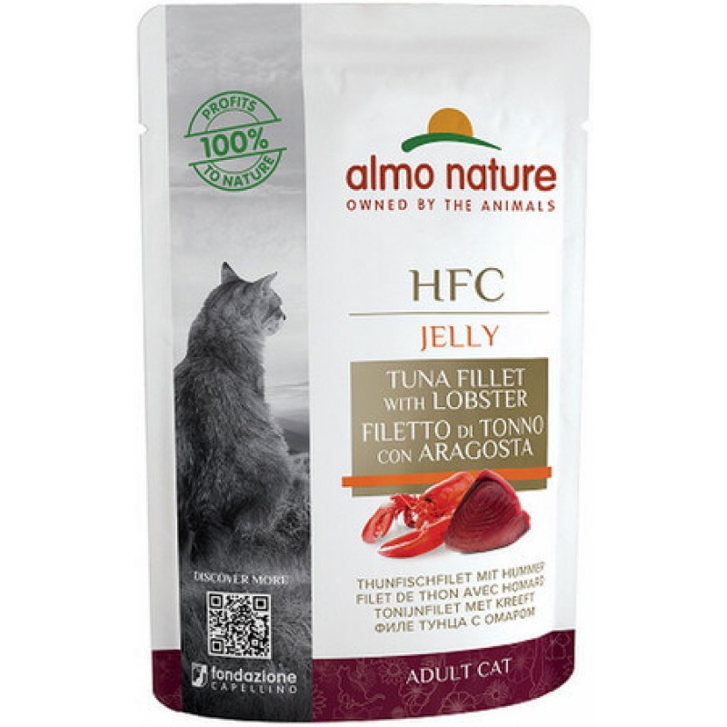 Almo Nature HFC Natural υγρή τροφή για γάτες κάθε ηλικίας σε ζελέ με φιλέτο τόνου και αστακό 55g