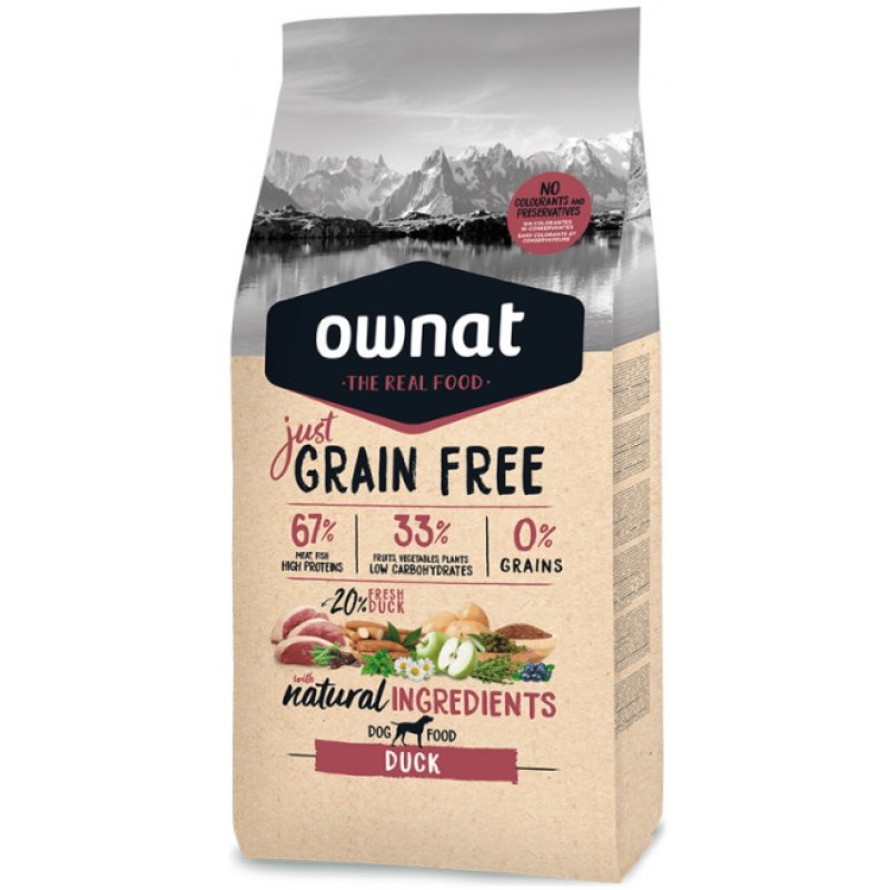 Ownat grain free τροφή just adult dog με πάπια υψηλής βιολογικής αξίας