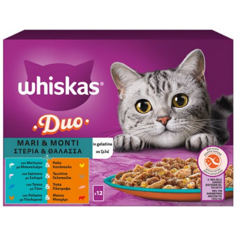 Whiskas Duo Multipack Σε Ζελέ Με Γεύσεις Στεριάς & Θάλασσας 12x85gr