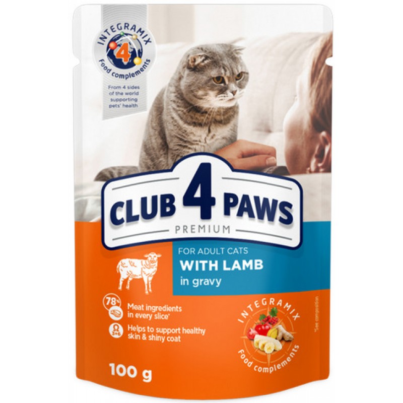 Kormotech Club 4 Paws Πλήρης υγρή τροφή για ενήλικες γάτες με αρνί σε σάλτσα 100gr